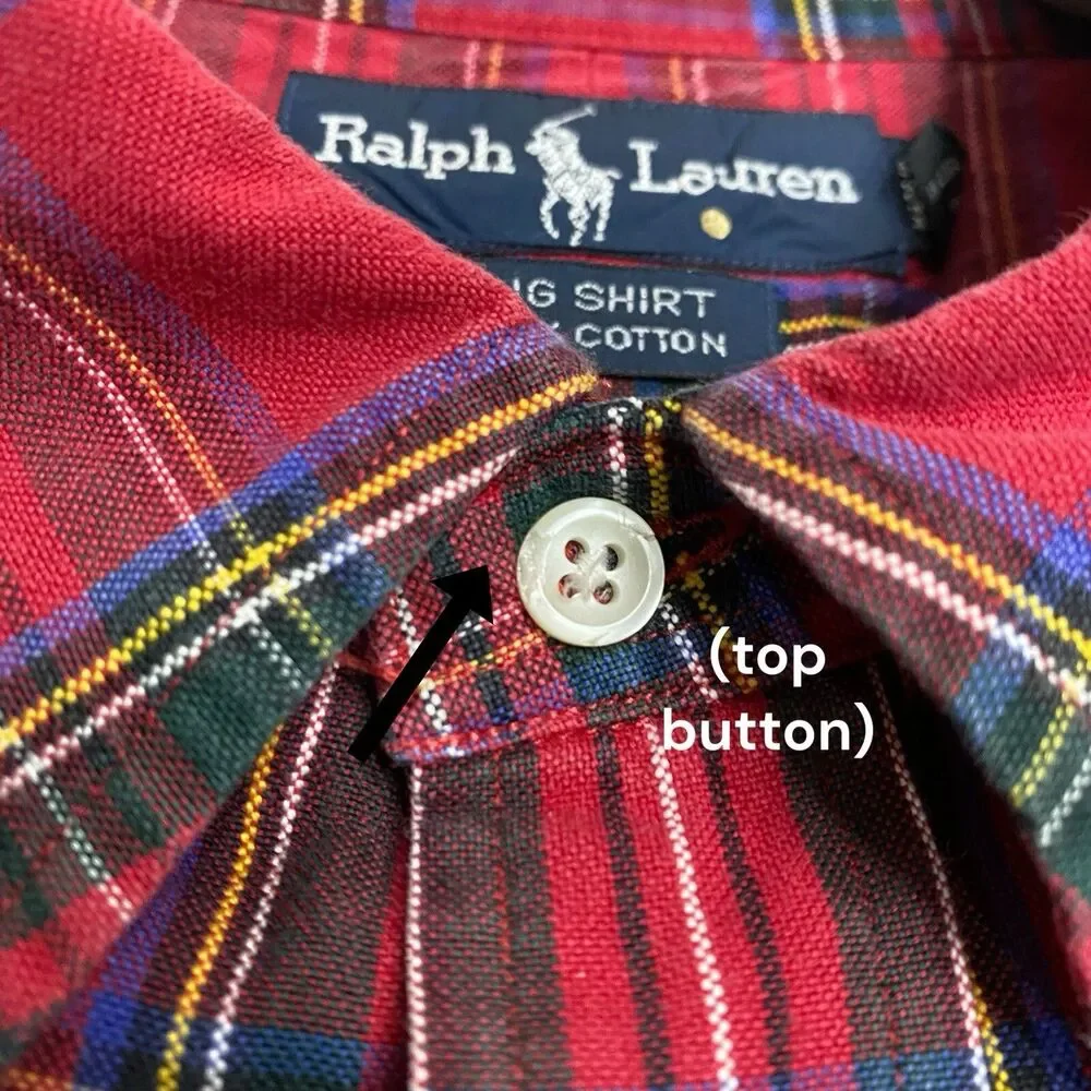 Vtg Polo Ralph Lauren Big Shirt Mens L Red Button Down Plaid Pony Preppy LS 90s